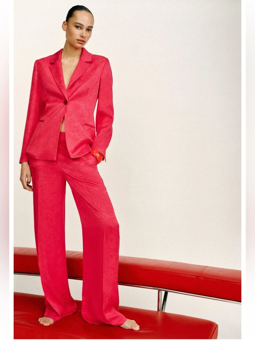 ZARA 2 PIECES MATCHING SET 100% VISCOSE JACQUARD BLAZER AND JACQUARD PANTS